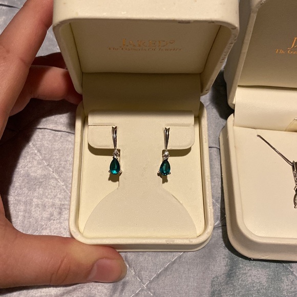 Sterling Silver and Lab Created Emerald Necklace and Earring Set - Picture 2 of 5